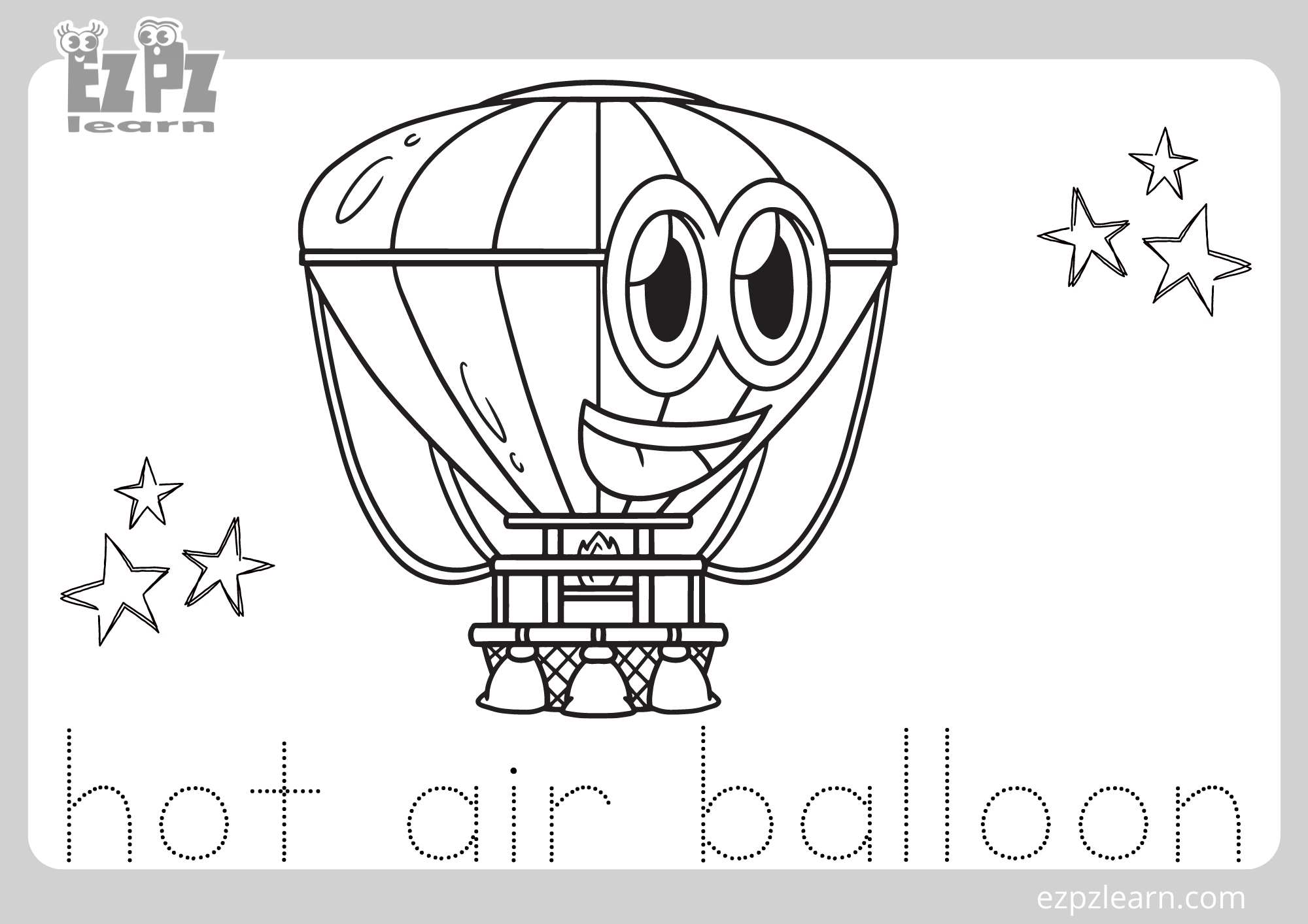 Hot Air Balloon Coloring Page for Kids Free PDF Download